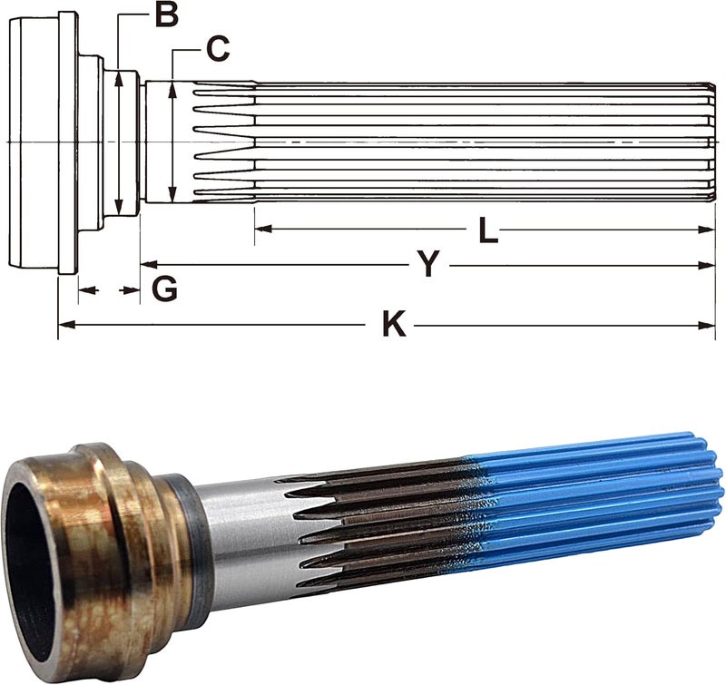 RABROPAR Store Midship Stub Shaft 1.375" 16 Spline Tube 2.5 x 0.083" for 1210-1350 Series 2-53-471 - Image 5